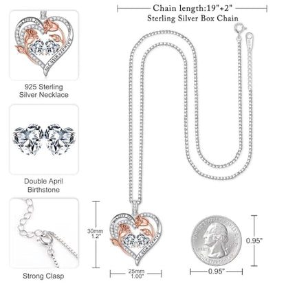 Iefil Birthstone Necklace for Women - Rose Heart Necklace | 925 Sterling Silver, Gift Box Packaging, Anniversary Birthday Gifts for Wife Mom Daughter - color: 04-04-Apr-Apr Birthstone