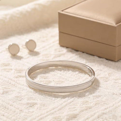 Sliver Plated Bracelets fow Women Stainless Steel White Oil-Drip Bangle Soft, Chip-Resistant Feminine Shine