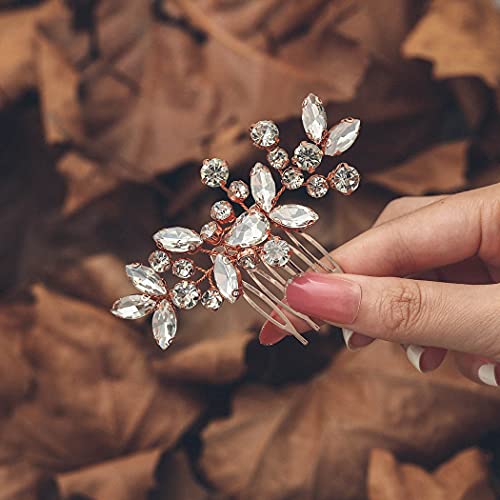 Catery Crystal Wedding Hair Comb Rose Gold Rhinestone Bridal Hairpieces Bridesmiad Clips Accessories for Brides and Women (Rose Gold) - color: C Rose Gold