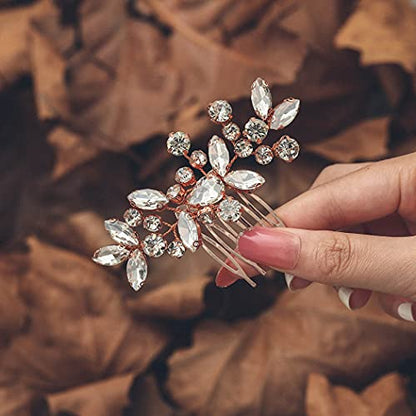 Catery Crystal Wedding Hair Comb Rose Gold Rhinestone Bridal Hairpieces Bridesmiad Clips Accessories for Brides and Women (Rose Gold) - color: C Rose Gold