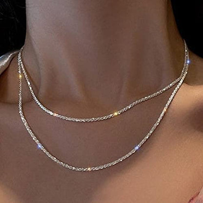 Herringbone Choker Necklace Set Double Layer Snake Chain Herringbone Chain Necklace Layering Necklace Set Cuban Chain Necklace for Women - style: 2Layered Shiny Rope Chain-SL