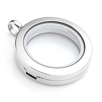 Jovivi 25mm/30mm Living Floating Memory Glass Locket Necklace - Stainless Steel Secure Buckle Closure - color: 25mm(Clear Locket)