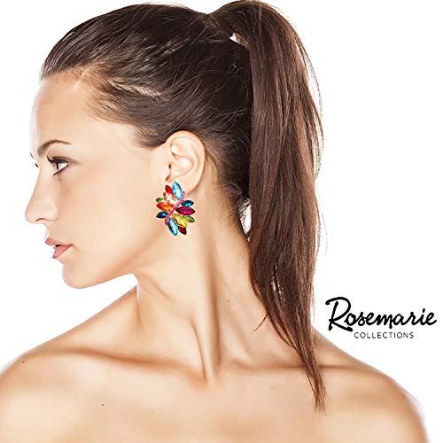 Rosemarie Collections Women's Dazzling Crystal Marquis Leaf Cluster Statement Clip On Earrings, 1.87" - style: Multicolor Crystal Gold Tone