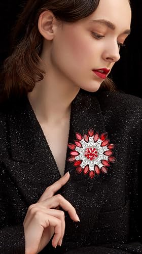 Rhinestone Sunflower Brooch for Women Sparkling Cubic Zirconia Flower Brooch Pin Elegant Large Crystal Floral Lapel Pin Dainty Clothing Hat Bag Accessories Christmas Wedding Bridal Birthday Jewelry - color: Red