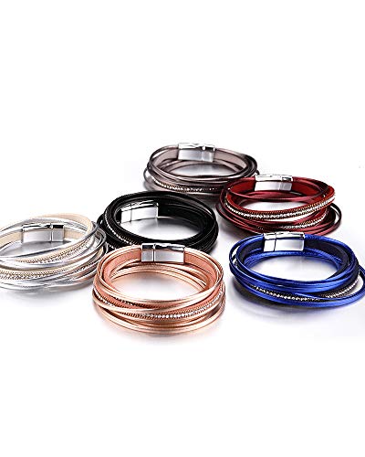 Fesciory Leather Wrap Bracelets for Women, Boho Western Layered Jewelry | Layered leather cuff bracelets, Easy on and off, Boho western style, Daily wear, Gift for women - color: Champagne 2