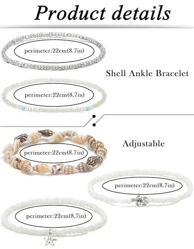 Shell Ankle Bracelet For Women Boho Beaded Seashell Starfish Conch Pearl Sea Turtle Puka Layered Gold Anklet Set Hawaiian Summer Beach Handmade Foot Jewelry Gift Set Adjustable - style: conch