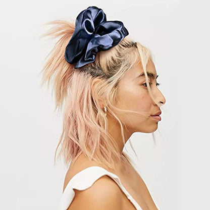 Black Big Satin Scrunchies for Women Large Scrunchie Blue Satin Hair Ties Oversized Thick Elastic Jumbo Hair Scrunchies 6 Pack (black,gold,champagne,blue,green,white) - color: Black, Gold, Champagne, Blue, Green, White, size: 1 Count (Pack of 6)
