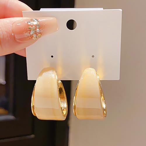 18mm Wide Thick Resin Hoop Earrings for Women Hypoallergenic Sterling Silver Pin Chunky Acrlic Geometric Lightweight Huggie Hoops Earring Retro Birthday Christmas Jewelry Boho Statement - color: Beige