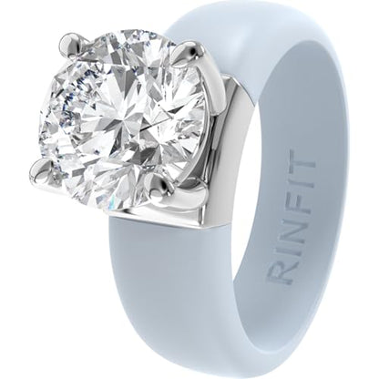 Rinfit Silicone Ring with Stone, Round Cut CZ | AAAAA Grade Cubic Zirconia, Solitaire Engagement Ring for Her, Flexible Rubber Wedding Band for Women, Patented Design - color: Pack G: Soft Blue / Silver