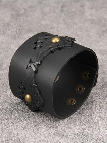 GelConnie Punk Leather Cuff Bracelet Adjustable Straps Wrap Bracelets Arm Armor Cuff Gothic Leather Wristbands for Men, Women - color: MLPB104-Black