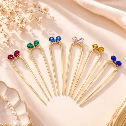 French Hair Pin for Women - Gold Fashion Hair Pins for Women, Dainty U shaped Hair Pins Fashion Accessorries, French Twist Hair Pin Birthday Gifts, Aquamarine March Birthstone - color: March-Aquamarine