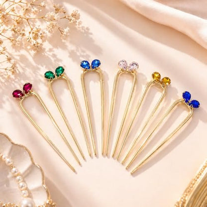 French Hair Pin for Women - Gold Fashion Hair Pins for Women, Dainty U shaped Hair Pins Fashion Accessorries, French Twist Hair Pin Birthday Gifts, Aquamarine March Birthstone - color: March-Aquamarine