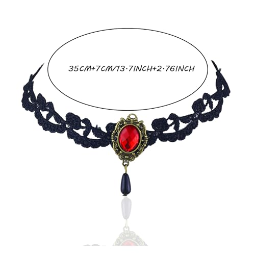 Vampire Choker Necklace for Women Gothic Lace Choker Necklace Y2K Goth Red Black Zirconia Pendant Necklaces Halloween Dark Bridal Vampire Costume Jewelry Accessories - style: Style-A