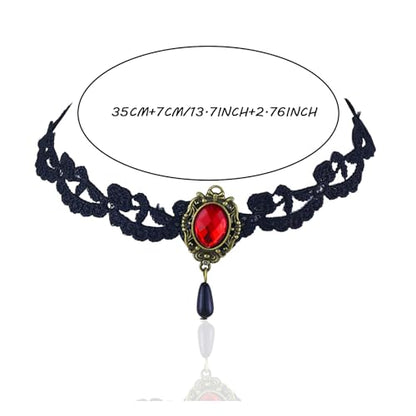 Vampire Choker Necklace for Women Gothic Lace Choker Necklace Y2K Goth Red Black Zirconia Pendant Necklaces Halloween Dark Bridal Vampire Costume Jewelry Accessories - style: Style-A