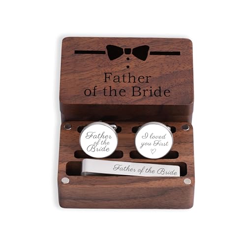 Father of the Bride Gift Set, Wooden Box with Cufflinks and Tie Clip, Bow Tie Design, Wedding Keepsake - color: C1