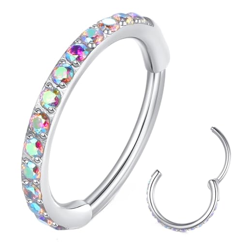 ORANGELOVE 20G 18G 16G Clear CZ Nose Ring Hoop 316L Surgical Steel Seamless Silver Septum Ring Clicker Jewelry Cartilage Earring Ear Piercing Hoop Earrings for Women Men Helix Rook Lobe Conch Tragus Daith Lip Hinged Piercing Jewelry with Cubic Zirconia -