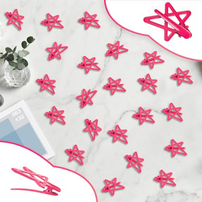 ELANE 24 Pcs Star Snap Hair Clips for Women Girl,Cute Hair Barrettes for Women Fine Thin Hair Accessories DIY - color: Rose red