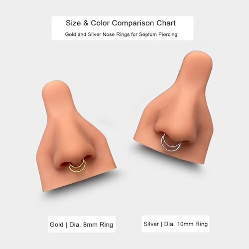 Titanium 16G Septum Ring Piercing Jewelry Nose Rings Hinged Clicker Hoop | G23 Titanium Silver Gold Hinged Segment Daith Piercing Jewelry Non-irritating , Clicker Septum Nose Piercing Jewelry Hoops - color: 08 Circle-Gold, size: 16G-8mm