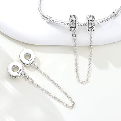 Spacer Stopper Beads for Bracelets & Necklaces, 925 Sterling Silver Beads | Smooth & Pave Cubic Zirconia (White, Blue, 18K Gold Plated) | Anti-Slide Separator Charms S925 Women Jewelry - color: Safety Chain Silver Infinite