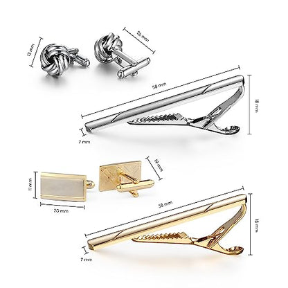 wynameleri Cufflink and Tie Clip Set for Men, 12 PCS Necktie Bars and Cuff Links Formal Business Dress Shirts Buttons Case Packed - color: B0408006