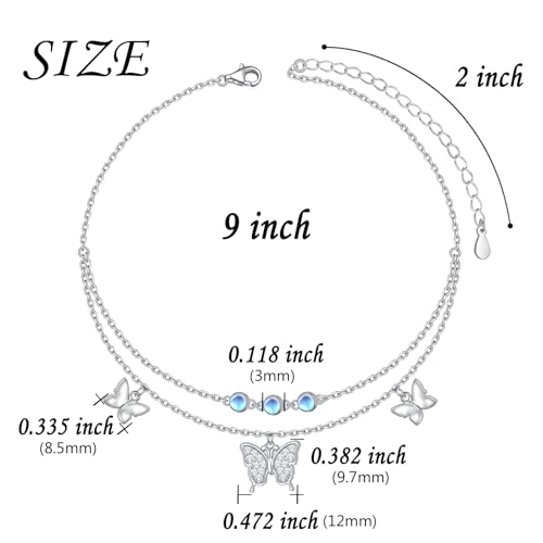 Anklets for Women 925 Sterling Silver Blue Evil Eye Infinity Butterfly Adjustable Multilayer Layered Summer Beach Ankle Bracelet Foot Chain Jewelry for Women - style: Butterfly