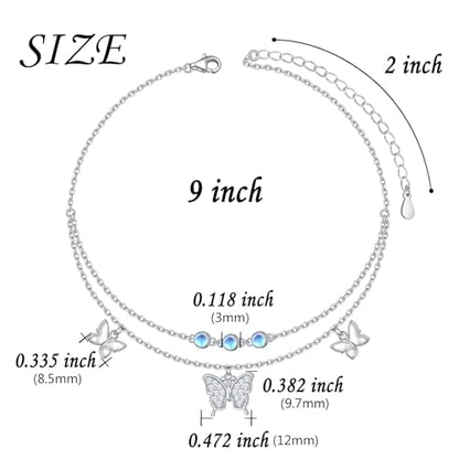 Anklets for Women 925 Sterling Silver Blue Evil Eye Infinity Butterfly Adjustable Multilayer Layered Summer Beach Ankle Bracelet Foot Chain Jewelry for Women - style: Butterfly
