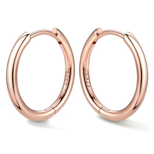 Bestyle Sterling Silver Small Hoop Earrings for Women, Hypoallergenic Silver/Black/Rose Gold/Gold Small Huggie Hoops Helix Cartilage Earring for Multiple Piercing Sleep, Size 8/10/12/14/16/18/20mm - color: Rose Gold-Sterling Silver, size: 12mm