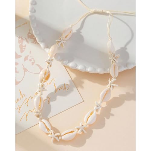 Nackiy Shell Necklace for Women, Handmade Summer Beach Jewelry Gift | Natural Sea Shell Necklace, Adjustable Collar Fit, Coastal Beach Style, Shell Starfish Charms, Lightweight Summer Jewelry - color: Beige 2
