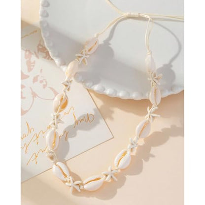 Nackiy Shell Necklace for Women, Handmade Summer Beach Jewelry Gift | Natural Sea Shell Necklace, Adjustable Collar Fit, Coastal Beach Style, Shell Starfish Charms, Lightweight Summer Jewelry - color: Beige 2