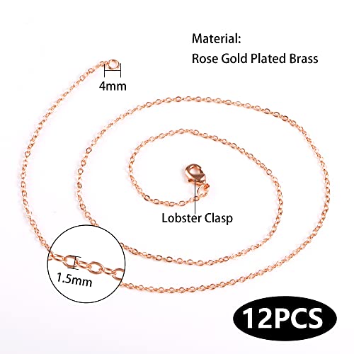 ALEXCRAFT Wholesale 12PCS Rose Gold Plated Solid Brass Chain (18"(1.5MM)) | Hypoallergenic Flat Cable Chains Link Bulk for Jewelry Making - color: Rose Gold, size: 18 inch-0.059 inch