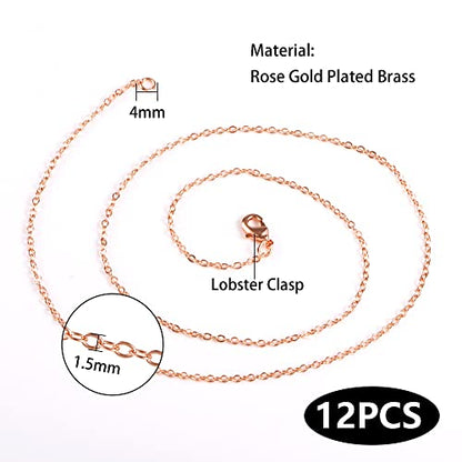 ALEXCRAFT Wholesale 12PCS Rose Gold Plated Solid Brass Chain (18"(1.5MM)) | Hypoallergenic Flat Cable Chains Link Bulk for Jewelry Making - color: Rose Gold, size: 18 inch-0.059 inch