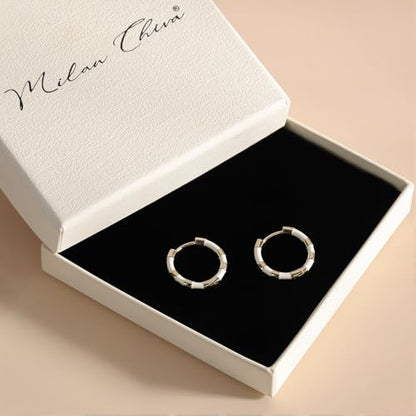 Milan Chiva 14K Gold Plated Small Huggie Dangle Earrings | Lightweight Trendy Heart Dainty Jewelry Hypoallergenic Chunky Gold Hoops Earrings Jewelry Mothers Day Gift for Women - color: E-White