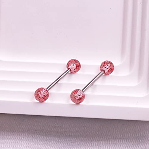 VERAMI 14G Stainless Steel Heart Nipple Rings and Barbell - Butterfly, Starlight Acrylic Ball, Tongue Rings for Women and Men - color: RED-CZ