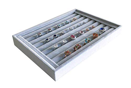 Grey Velvet Ring Organzer Holder Ring Display Tray Ideal for Small Space Drawer Closet Practical Stackable Premium Grade (Ring Tray) - size: Ring Tray