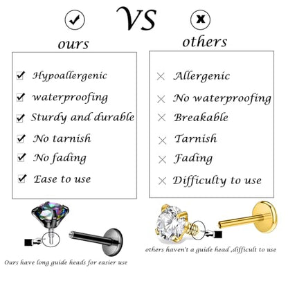 16G 18G Surgical Steel Internal Thread Stud Piercing Jewelry Set Nose Medusa Lip Labret Stud Hypoallergenic Clicker Hoop Septum Rings Cartilage Tragus Helix Conch Earrings for Women Men - color: 18G-8mm-silver