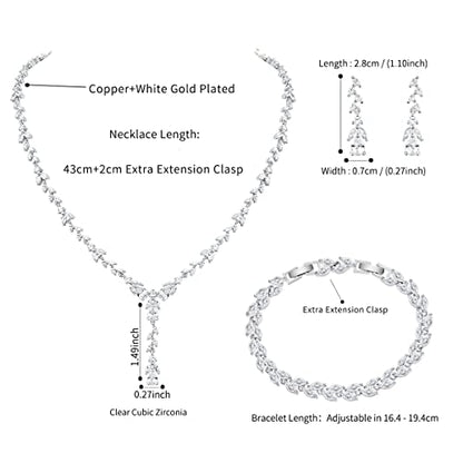 Bridal Wedding Jewelry CZ Set Marquise Teardrop Cubic Zirconia Pendant Necklace and Dangle Earring Bracelet Sets for Women - color: White Gold - 03