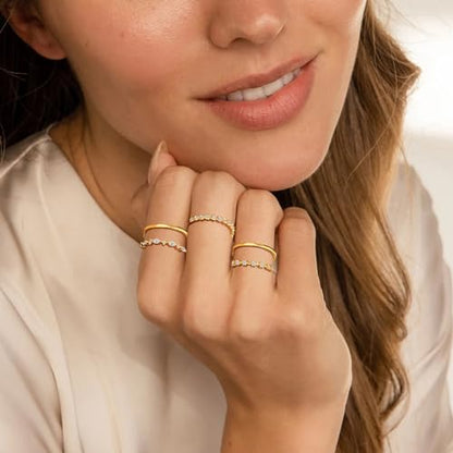 YEEZII Gold Rings for Women Non Tarnish, 14k Gold Plated Stacking Cubic Zirconia Thumb Rings, Dainty Stackable Gold Knuckle Rings Set Size 6-10 (Gold-A, 6.75-7)