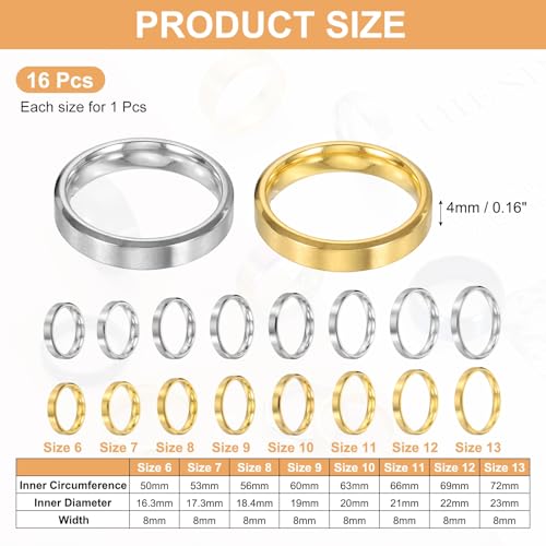 MECCANIXITY Stainless Steel Ring, Plain Ring Blanks Matte Brushed Wedding Bends for Men Women - color: Gold/Silver