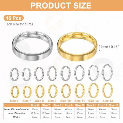 MECCANIXITY Stainless Steel Ring, Plain Ring Blanks Matte Brushed Wedding Bends for Men Women - color: Gold/Silver