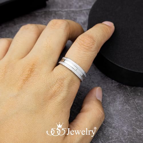 555Jewelry 4mm Sandblast Stainless Steel CZ Wedding Band Ring for Women & Men - color: Silver Style 8