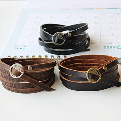 Handmade Genuine Leather 0.6cm Width 5 Wrap Bracelet for Women Alphabets Stamped Inspirational Words Multilayer Leather Bracelet Jewelry Gift For Men Women - color: Brown