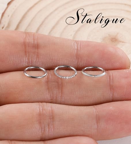 3pcs Nose Rings Hoops - 316L Surgical Steel Hinged Nose Hoops 16G/18G/20G CZ Clicker Septum Nose Ring Lip Helix Cartilage Hoop Earring Daith Rook Conch Body Piercing Jewelry for Women Men 8mm 10mm - color: Silver, size: 18 gauge(1.0mm)-8mm