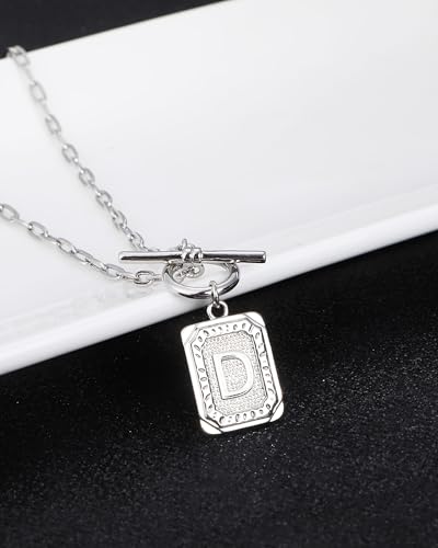 MJartoria Layered Initial Necklaces for Women | 14K Gold Plated Brass, Star Choker, Square Letter Pendant, Paperclip Chain - color: Silver, style: D
