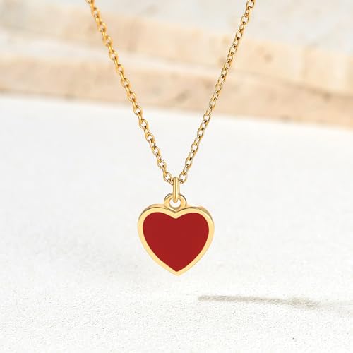 18K Gold Plated, Pt Plated Chain Necklace with Knot, Butterfly, Heart Pendant for Women, Delicate Minimalist Jewelry, 18-20 Inches - color: 10mm Red Heart