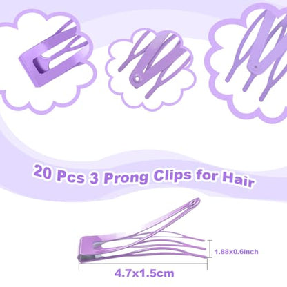 20 Pcs Snap Hair Clips for Women Snap Hair Barrettes Double Grip Hair Clips 3 Prong Clips for Hair Barrettes for Women Girls (Light purple) - color: Light purple