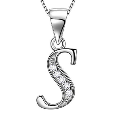Aurora Tears Letter Necklace Initial 925 Sterling Silver Alphabet Pendant Crystal Name Gift Women Cubic Zirconia Jewelry - color: S