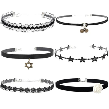 Nova&Aria Chokers Set For Women Heart Choker Necklaces Flower Pendant Velvet Cute Pink Turquoise Blue White Black Choker Necklace Christmas Colorful Lace Chokers - color: Black