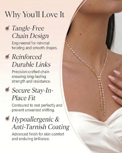 STONEFANS Long Tennis Necklaces for Women - Dainty Silver Lariat Necklace Rhinestone Y Shaped Drop Necklace Cute Choker Necklaces for Women Trendy Silver Prom Jewelry Gifts - color: Gold-Oval Y
