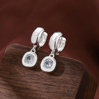 NIXMAX Trendy Gold Dangle Earrings for Women, Chunky Statement CZ Hoops | Bezel-Set Cubic Zirconia Charm, 14K Gold Plated, Lightweight Hypoallergenic Jewelry, Fashion Accessories, Gifts for Women - color: Silver-Chunky Round Hoops