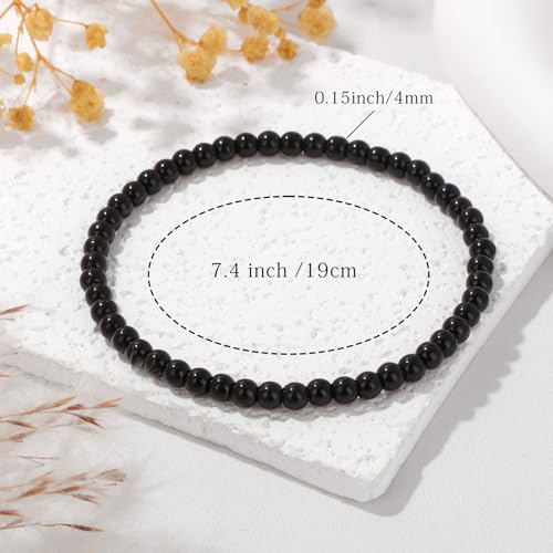 Crystal Beaded Bracelets for Women 4mm Clear Quartz Bead Handmade Gemstone Stretch Elastic Bracelet Natural Stone Crystal Healing Reiki Spiritual Jewelry Gifts - color: Black Obsidian, size: 4mm